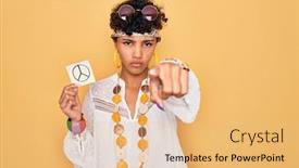  Presentation with hippie - Slide deck consisting of beautiful-african-american-afro-hippie background and a coral colored foreground