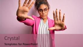  Presentation with frame pink - PPT theme consisting of beautiful-african-american-businesswoman-wearing background and a coral colored foreground