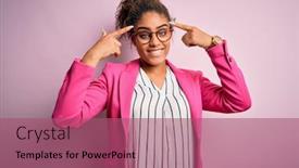  Presentation with great idea - Cool new slide deck with beautiful-african-american-businesswoman-wearing backdrop and a violet colored foreground