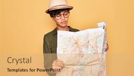  Presentation with smart city - Presentation theme having beautiful-african-american-explorer-woman background and a coral colored foreground