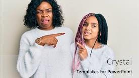  Presentation with forefinger - PPT theme featuring beautiful-african-american-mother background and a sky blue colored foreground