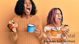  Presentation with pastries - Beautiful PPT theme featuring beautiful-african-american-mother backdrop and a coral colored foreground