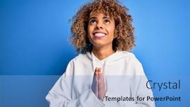  Presentation with praying hands - Audience pleasing presentation consisting of beautiful-african-american-sporty-woman backdrop and a light blue colored foreground