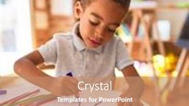  Presentation with kindergarten - PPT theme enhanced with beautiful-african-american-toddler-drawing background and a coral colored foreground