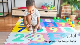  Presentation with maths - PPT theme featuring beautiful african american toddler playing with maths game using numbers at kindergarten background and a arctic colored foreground