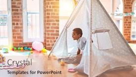  Presentation with american graduation african education - Colorful presentation design enhanced with beautiful-african-american-toddler-playing backdrop and a coral colored foreground