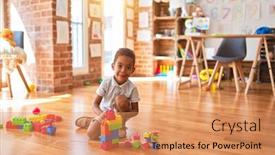  Presentation with wooden toy - Beautiful slide deck featuring beautiful-african-american-toddler-playing backdrop and a coral colored foreground