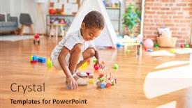  Presentation with wooden toy - PPT layouts enhanced with beautiful-african-american-toddler-playing background and a coral colored foreground