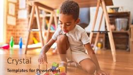  Presentation with wooden toy - PPT layouts with beautiful-african-american-toddler-playing background and a coral colored foreground