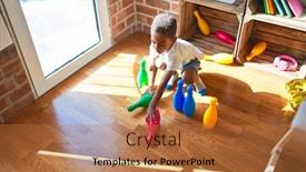  Presentation with american - Slide set with beautiful-african-american-toddler-playing background and a coral colored foreground