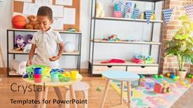  Presentation with cutlery food - Audience pleasing presentation theme consisting of beautiful-african-american-toddler-playing backdrop and a coral colored foreground