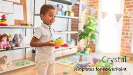  Presentation with cutlery food - Slide set having beautiful-african-american-toddler-playing background and a lemonade colored foreground