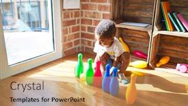  Presentation with bowling - Colorful slide set enhanced with beautiful-african-american-toddler-playing backdrop and a coral colored foreground