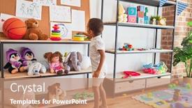  Presentation with cutlery food - Colorful theme enhanced with beautiful-african-american-toddler-playing backdrop and a coral colored foreground