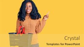  Presentation with supermarket - Amazing presentation theme having beautiful-african-american-woman-holding backdrop and a yellow colored foreground