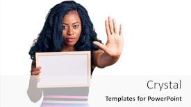  Presentation with ophthalmoscope african american models - PPT theme with beautiful-african-american-woman-holding background and a white colored foreground