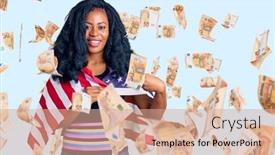 Presentation with united states flag - Presentation design with beautiful-african-american-woman-holding background and a coral colored foreground