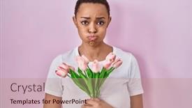  Presentation with puffing - Presentation theme consisting of beautiful-african-american-woman-holding background and a coral colored foreground