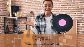  Presentation with music vinyl - Slides featuring beautiful-african-american-woman-holding background and a coral colored foreground