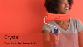  Presentation with apartment - Audience pleasing PPT theme consisting of beautiful african american woman painting backdrop and a red colored foreground