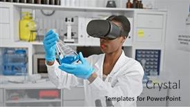  Presentation with tech-science - PPT theme consisting of beautiful-african-american-woman-scientist and a light gray colored foreground