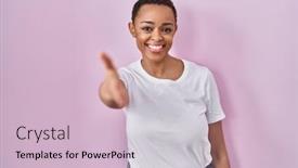  Presentation with business pink - Slide set with beautiful-african-american-woman-standing background and a  colored foreground