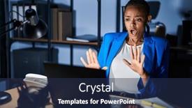  Presentation with panic - Presentation theme featuring beautiful-african-american-woman-working background and a navy blue colored foreground