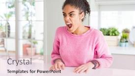  Presentation with african american christianity - Audience pleasing theme consisting of beautiful african american woman with afro hair wearing casual pink sweater angry and mad screaming frustrated and furious shouting with anger rage and aggressive concept backdrop and a coral colored foreground