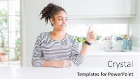  Presentation with proud american - Audience pleasing slide set consisting of beautiful african american woman with afro hair wearing casual striped sweater looking proud smiling doing thumbs up gesture to the side backdrop and a sky blue colored foreground