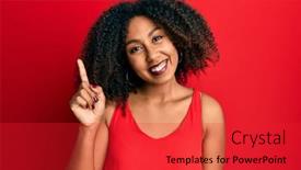  Presentation with african american woman question - PPT theme having beautiful-african-american-woman background and a red colored foreground