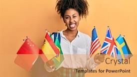  Presentation with student exchange - Colorful presentation design enhanced with beautiful-african-american-woman backdrop and a yellow colored foreground