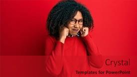  Presentation with american music - Cool new slide deck with beautiful-african-american-woman backdrop and a crimson colored foreground