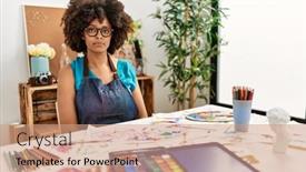  Presentation with afro - Presentation theme consisting of beautiful-african-american-woman background and a coral colored foreground