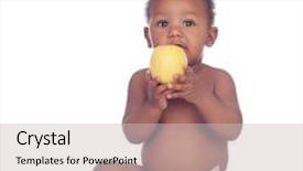  Presentation with baby diapers - Slides enhanced with beautiful african baby diapers eating apple isolated on a white background background and a soft green colored foreground