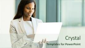  Presentation with email - Slide set enhanced with beautiful african businesswoman reading email background and a sky blue colored foreground