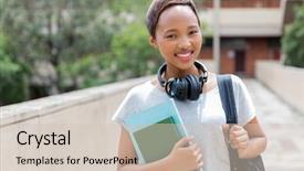  Presentation with college campus - Amazing PPT layouts having beautiful african female college student backdrop and a soft green colored foreground