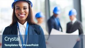  Presentation with construction - Slide set featuring beautiful african female construction worker background and a ocean colored foreground