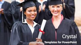  Presentation with university - PPT layouts having beautiful african female graduate handshaking background and a dark gray colored foreground