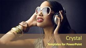  Presentation with african music - PPT theme having beautiful-african-girl-listens background and a coral colored foreground