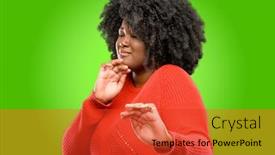  Presentation with defense - Amazing presentation theme having beautiful african woman disgusted and angry keeping hands in stop gesture as a defense shouting backdrop and a red colored foreground