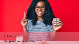  Presentation with chocolate milk - Amazing slide deck having beautiful-african-woman-eating backdrop and a coral colored foreground