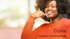  Presentation with telephone - Presentation theme having me - beautiful african woman happy background and a red colored foreground
