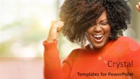  Presentation with energy power - Amazing PPT theme having beautiful african woman happy and excited celebrating victory expressing big success power energy and positive emotions celebrates new job joyful outdoor backdrop and a red colored foreground