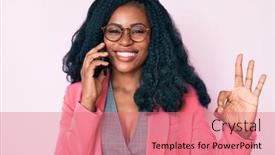  Presentation with friendly - Slide deck consisting of beautiful-african-woman-having-conversation background and a coral colored foreground