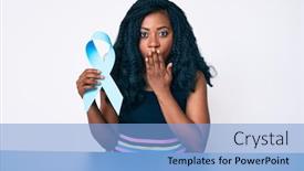  Presentation with blue ribbon - Audience pleasing PPT layouts consisting of beautiful-african-woman-holding-blue backdrop and a light blue colored foreground