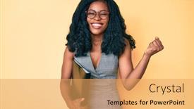  Presentation with success business - Slide set having beautiful-african-woman-holding-business background and a yellow colored foreground