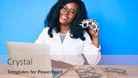  Presentation with optometry - Audience pleasing slide deck consisting of beautiful-african-woman-holding-optometry backdrop and a soft green colored foreground
