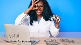  Presentation with optometry - PPT layouts enhanced with beautiful-african-woman-holding-optometry background and a soft green colored foreground