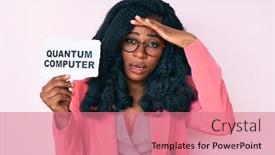  Presentation with quantum computer - Audience pleasing slide set consisting of beautiful-african-woman-holding-quantum backdrop and a coral colored foreground