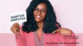  Presentation with quantum computer - Slides having beautiful-african-woman-holding-quantum background and a coral colored foreground